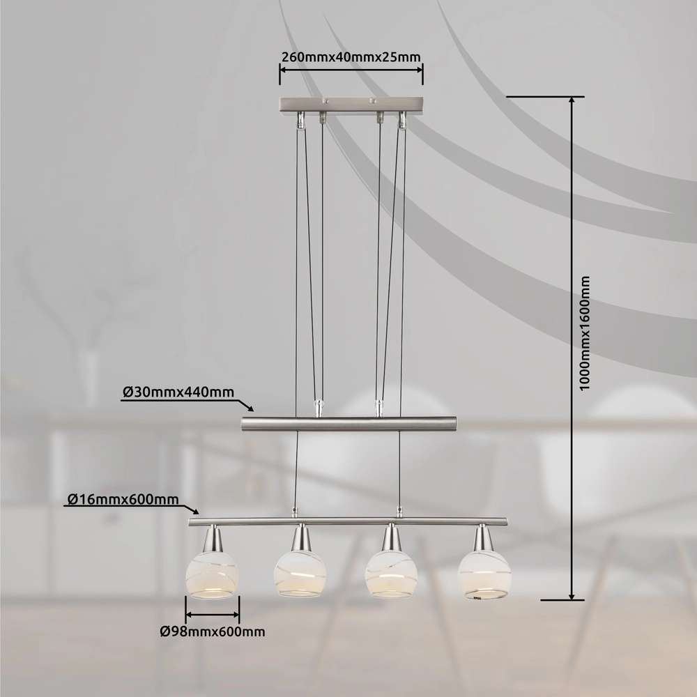 Lampe suspendue Elliott Nickel 4-léger Globo 9007371319909