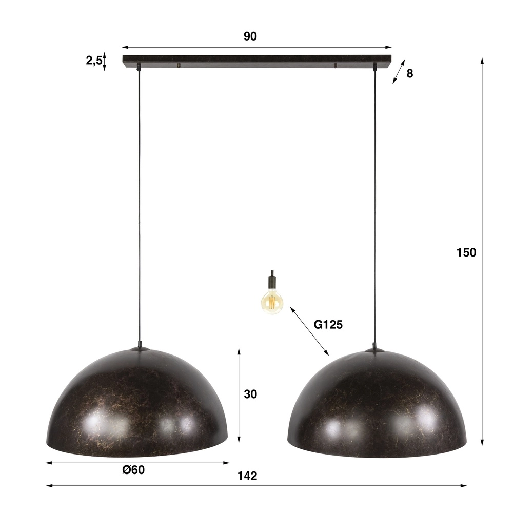 Lampe pendante industrielle Dome 2x Ø 60cm - brun urbain Lyora 8716803512573
