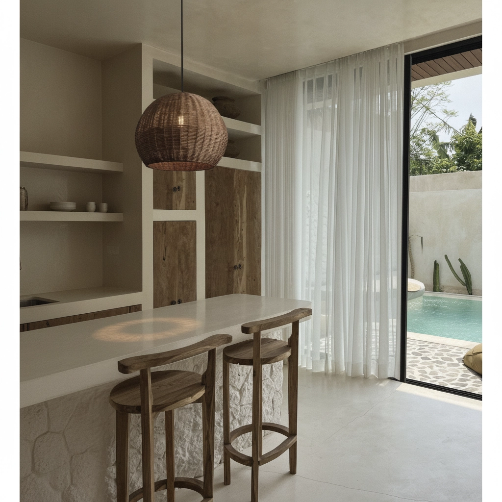 Lampe suspendue Rielo noir avec du rotin