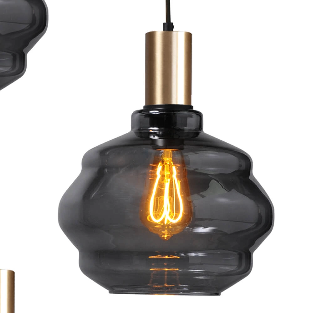 Suspension loft 3 lumières - or - Porto avec verres à fumée Ball - Ø 24cm Masterlight 8718121270739