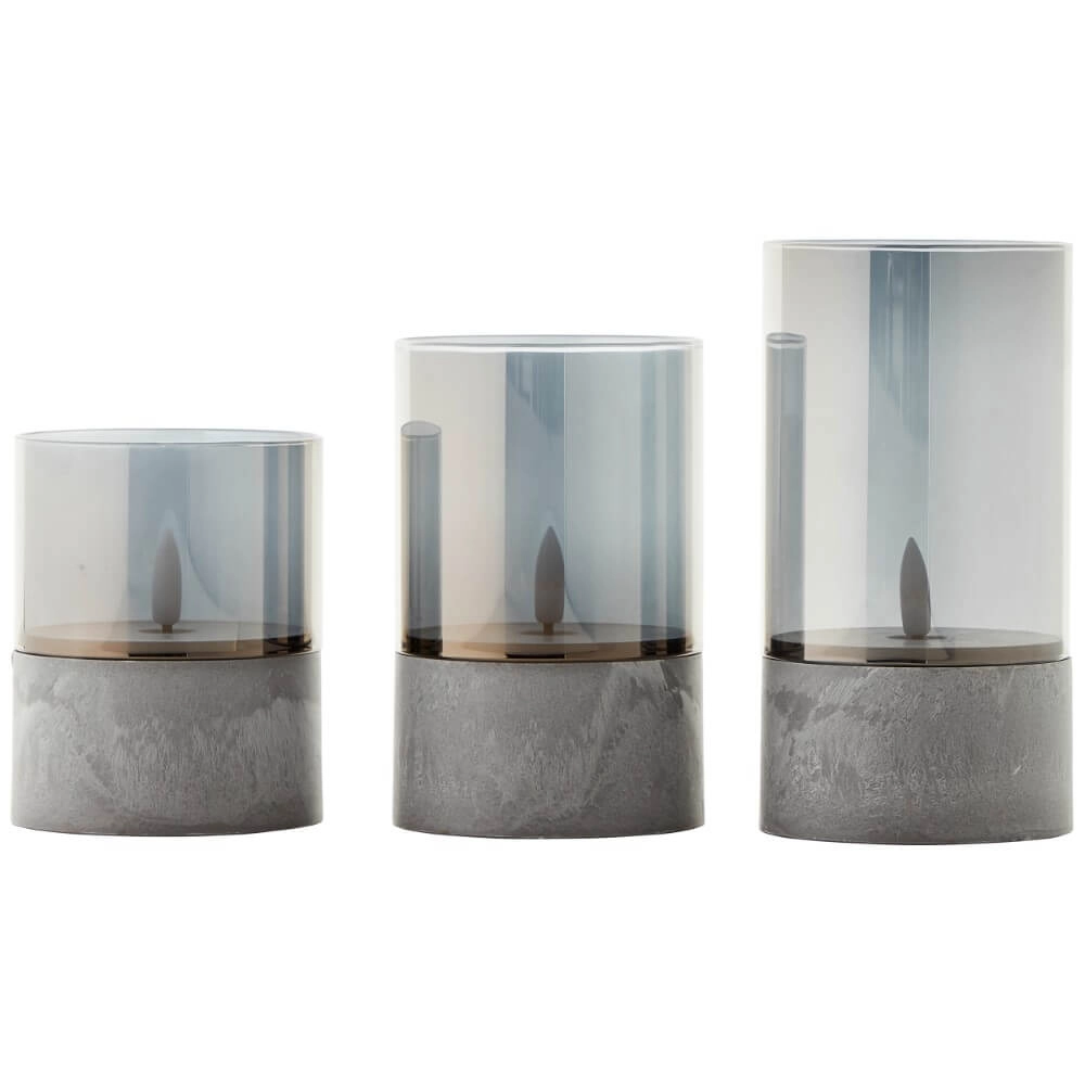 Ensemble de 3 lampes de table Bougie verre de fumée Brilliant 4004353428326