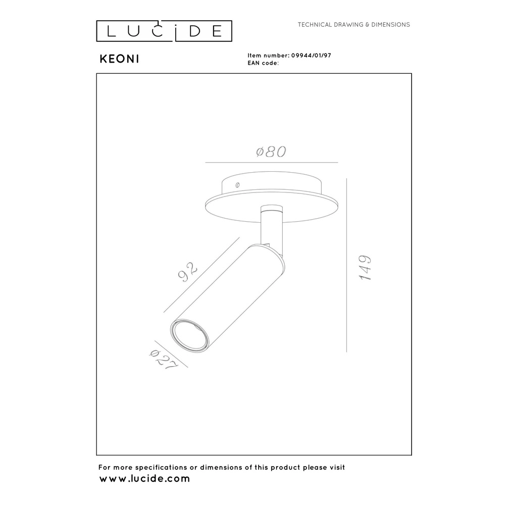 Projecteur de plafond Keoni Ø 8cm brun café Lucide 5411212094360