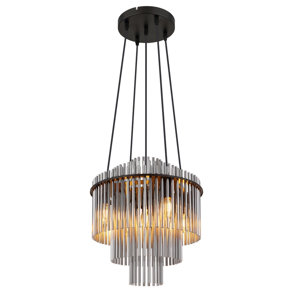 Lampe pendante Ø 40cm Gorley Noir avec tiges en verre fumé