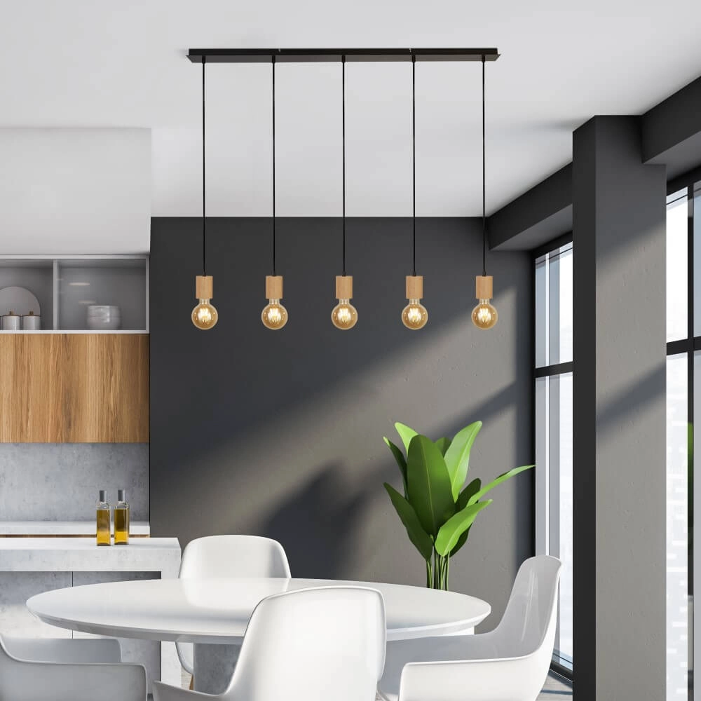 Plafonnier en bois Spinny 5 lumières Searchlight 5053423227849