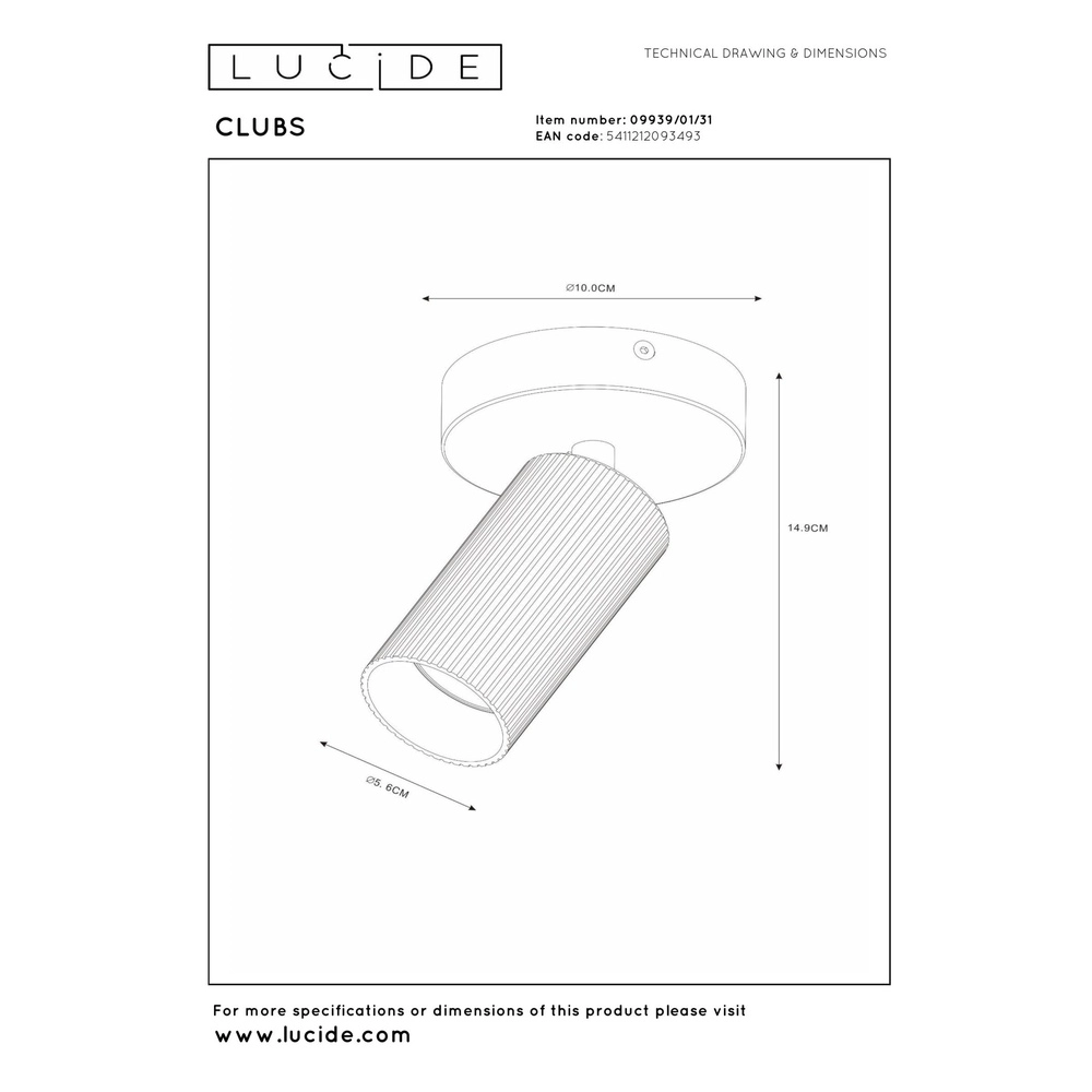 Emplacement de plafond monté en surface Clubs Blanc Lucide 5411212093493