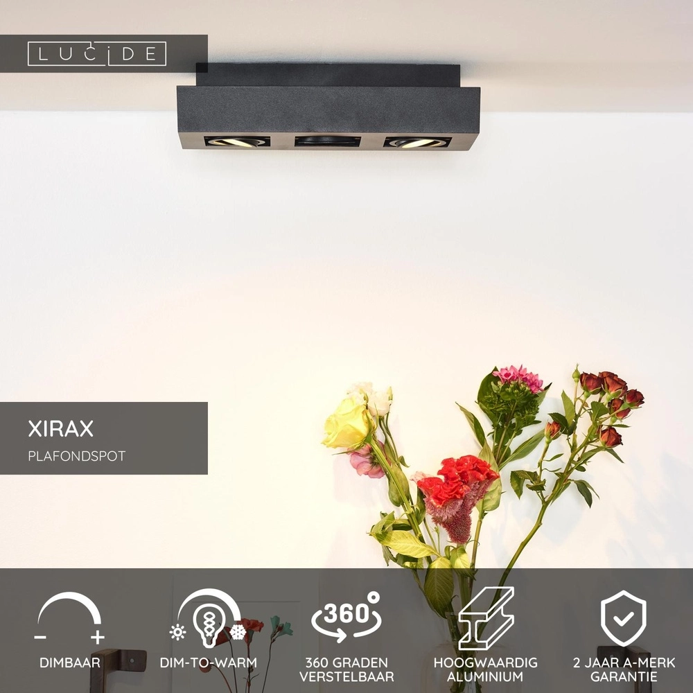 Projecteur de plafond Xirax 3 x 5W noir Lucide 5411212092328