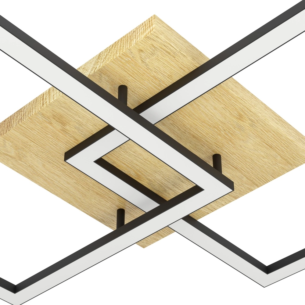 Lampe de plafond Zigbee Lomaltas-Z noir avec aspect bois - carré Eglo 9008606327904