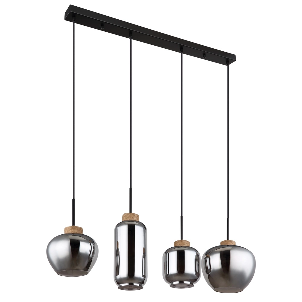 Lampe pendante de conception Matt Noir 4 clairs avec verre fumé Globo 9007371438518