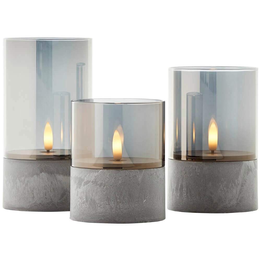 Ensemble de 3 lampes de table Bougie verre de fumée Brilliant 4004353428326