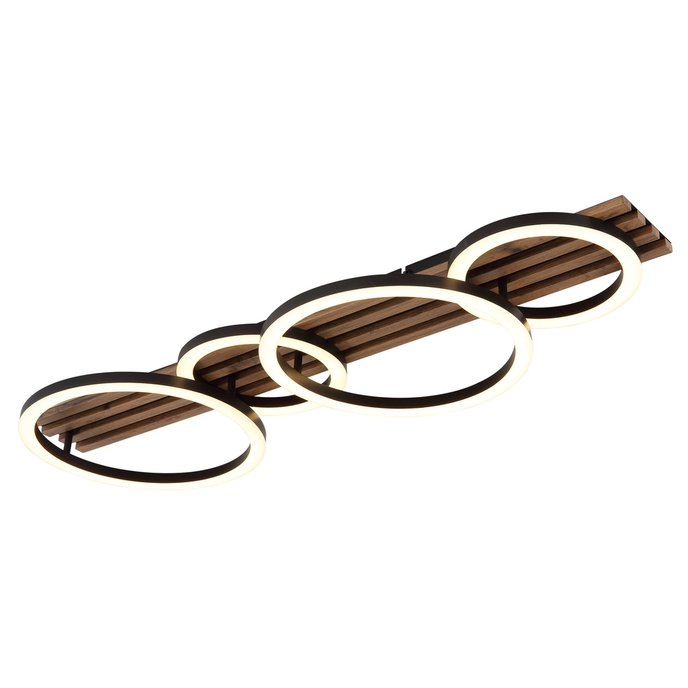 Lampe de plafond Tisha 4 anneaux noirs avec du bois
