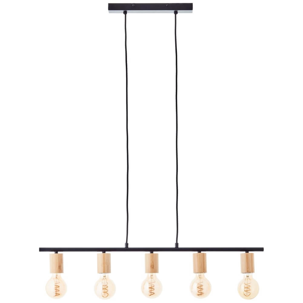 Lampe suspendue 5 lumières Kerry noir avec du bois Brilliant 4004353408960