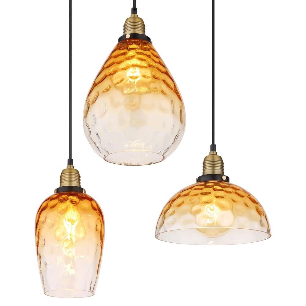 Suspension 6 lumières Salvy Nid d’abeille en verre ambré Globo 9007371445608