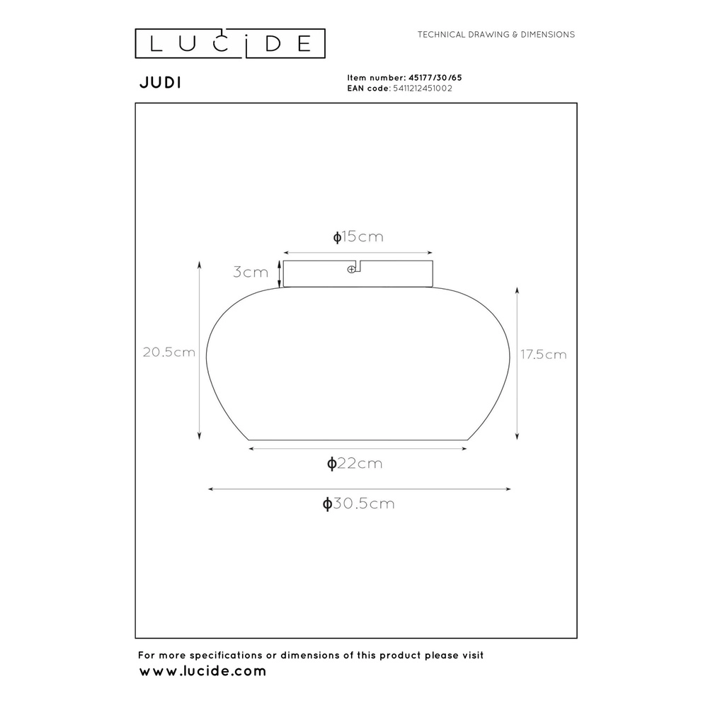 Lampe de plafond Judi noir avec verre fumé Lucide 5411212451002