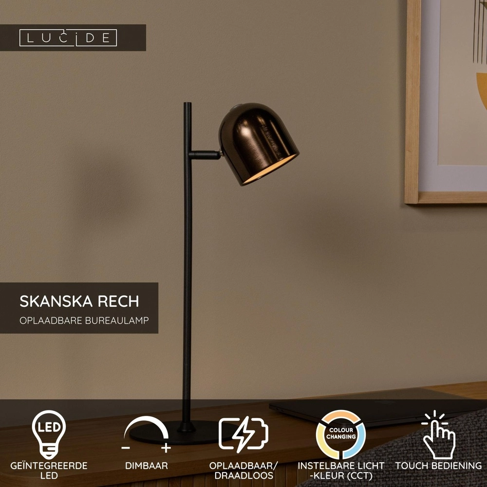 Lampe de table rechargeable Skanska Rech Café brun Lucide 5411212032140