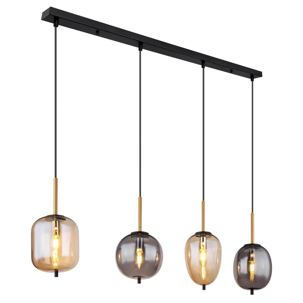 Suspension Blacky Verre ambré et fumé 4 lumières Suspension Blacky Verre ambré et fumé 4 lumières