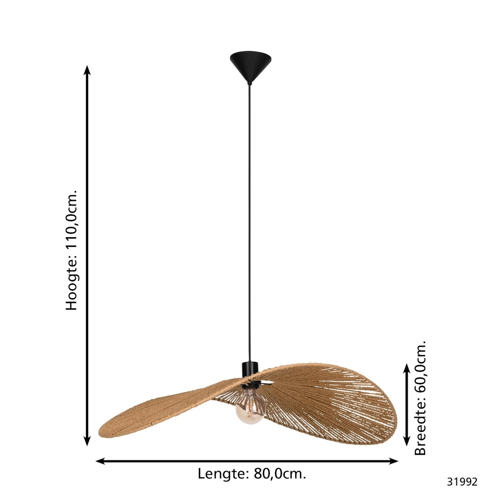 Lampe pendante en rotin Siruela 80 cm - 1x E27 Eglo 9002759319922