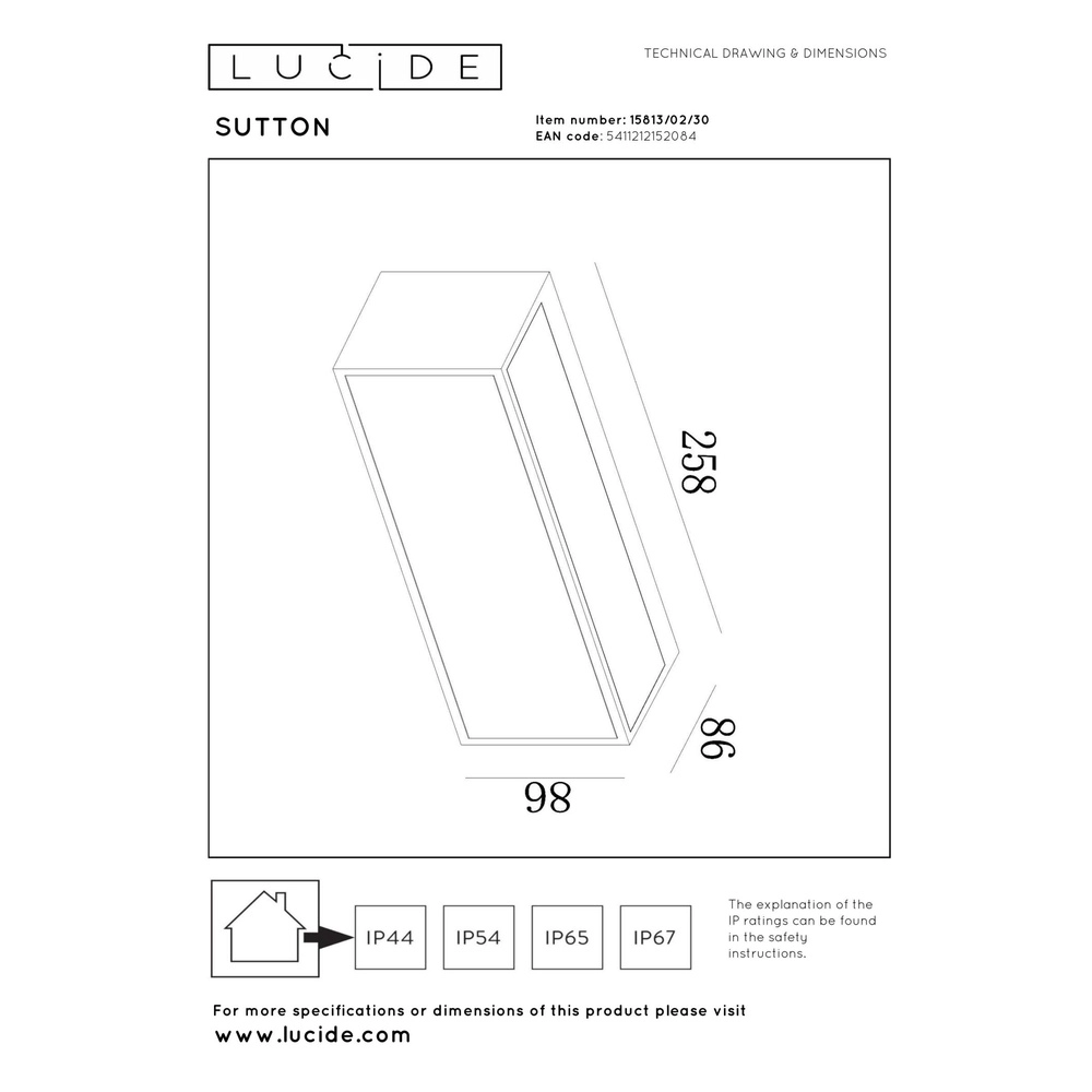Lampe murale élégante Sutton Noir Lucide 5411212152084