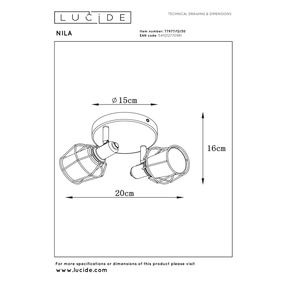 Lampe de plafond Nila 2-noir clair Lucide 5411212770981