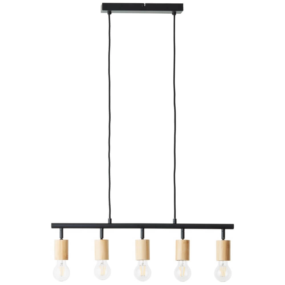 Lampe suspendue 5 lumières Tiffany noir avec du bois Brilliant 4004353406409