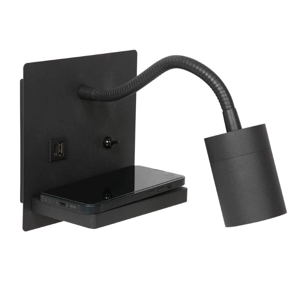 Lampe de chevet noire Upround avec chargeur et USB Lampe de chevet noire Upround avec chargeur et USB