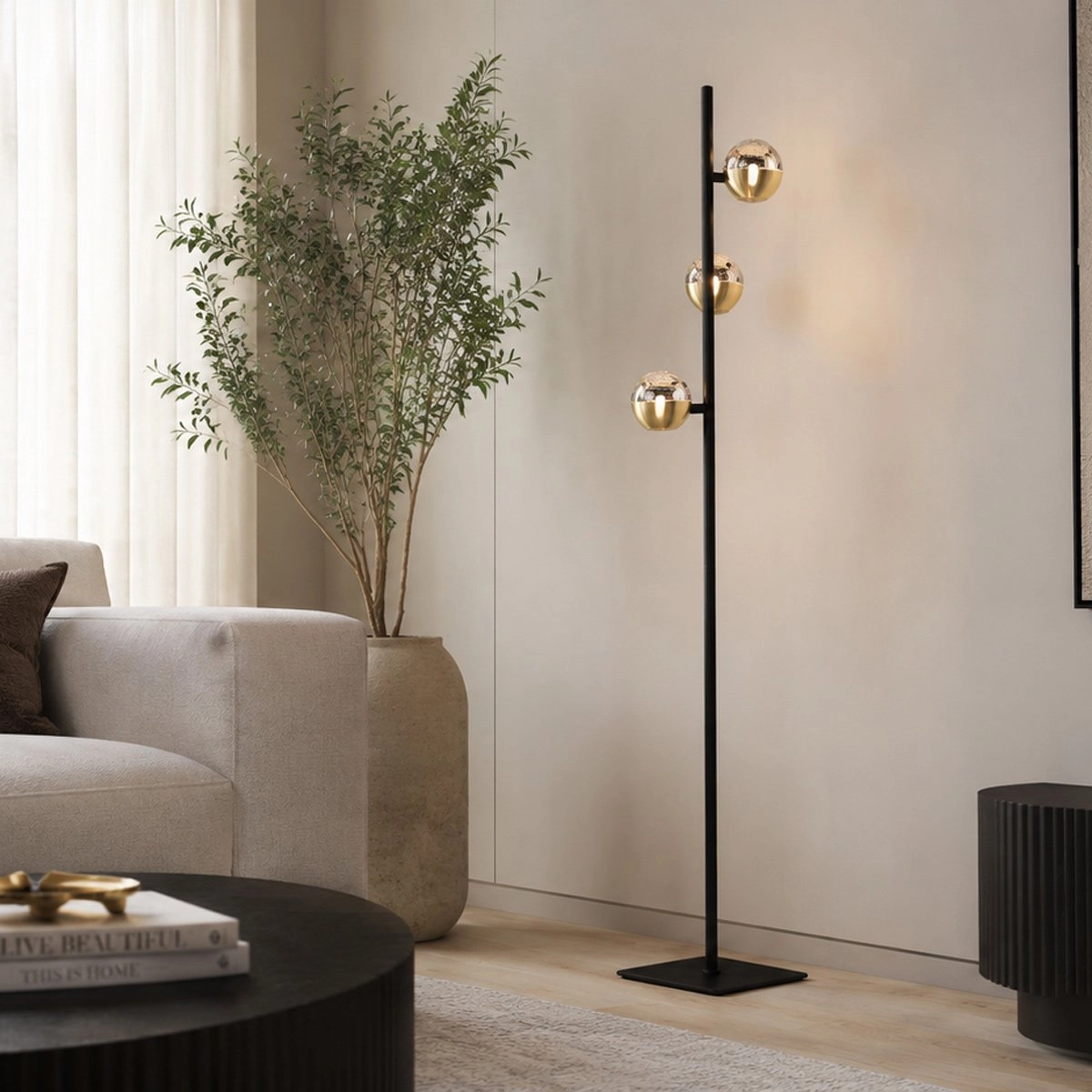 Lampe sur pied à LED Belluno Laiton 3-léger - verre Steinhauer 8712746183979