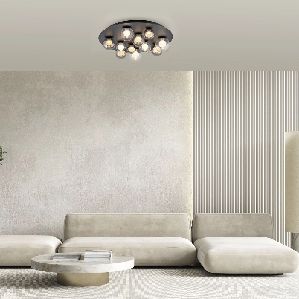 Lampe de plafond à 11 lumières Pure Popup Gris mystique avec verre fumé Paul Neuhaus 4012248397176