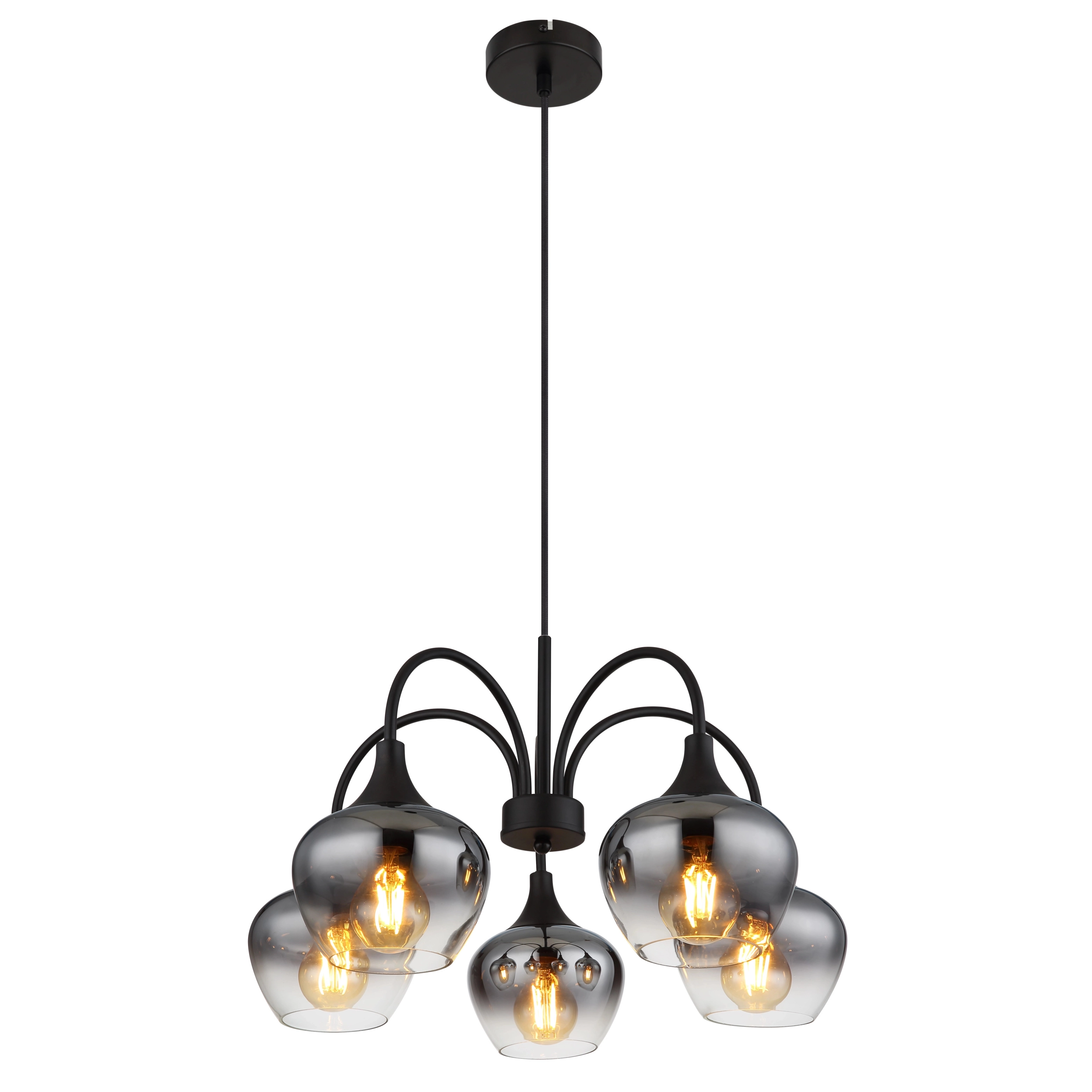 Suspension 5 lumières Maxy noir avec verre fumé Suspension 5 lumières Maxy noir avec verre fumé