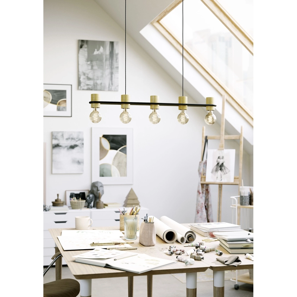 Lampe suspendue Chieveley avec aspect bois - 5x E27 Eglo 9002759435417