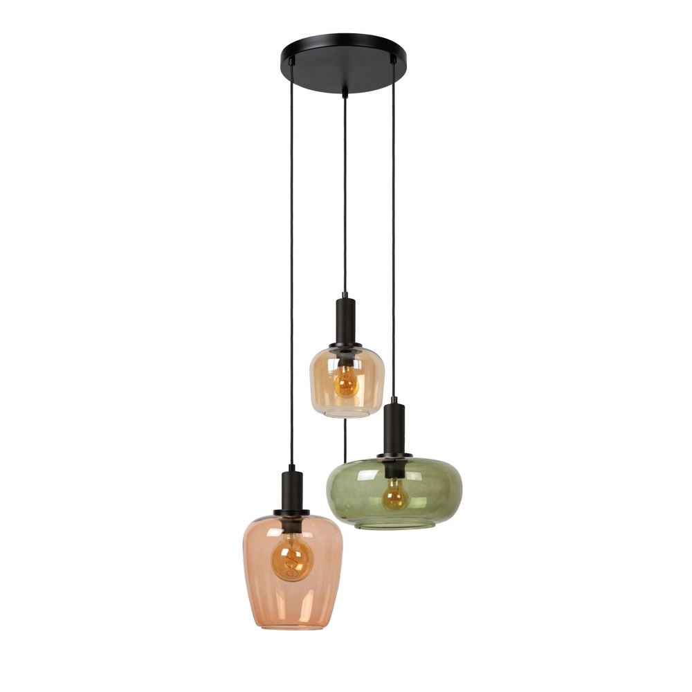 Lampe pendante à 3 lampes Ilona noir avec lentilles colorées