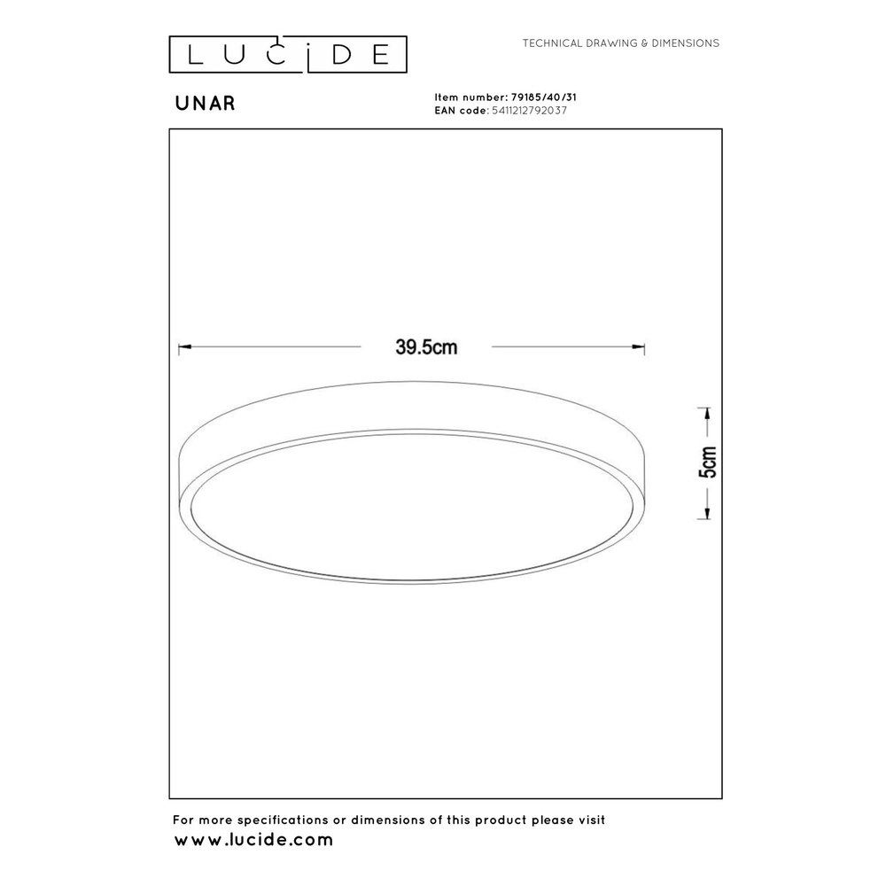 Éclairage de plafond Unar Ø 39,5 cm - 2700K - blanc Lucide 5411212792037