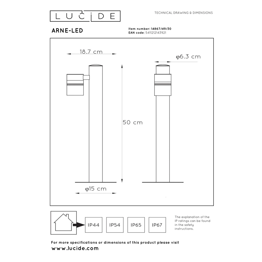 Lampe de jardin Arne-Led Noir Lucide 5411212143921