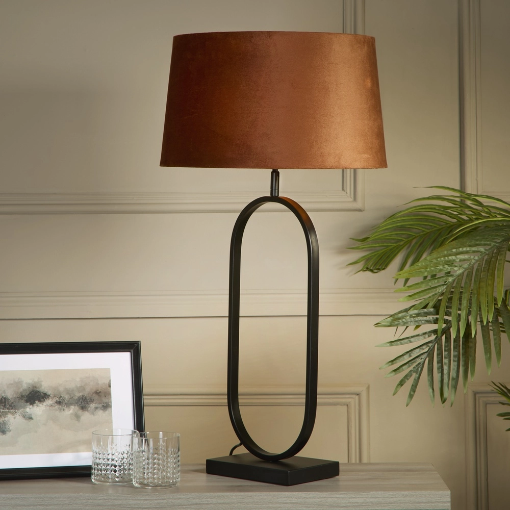 Lampe de table Modish Noir avec capuche orange Searchlight 5053423306254