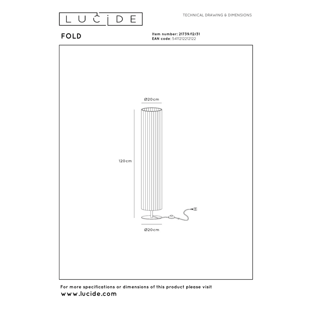 Lampadaire de conception Fold Ø 20cm x 120cm Lucide 5411212212122