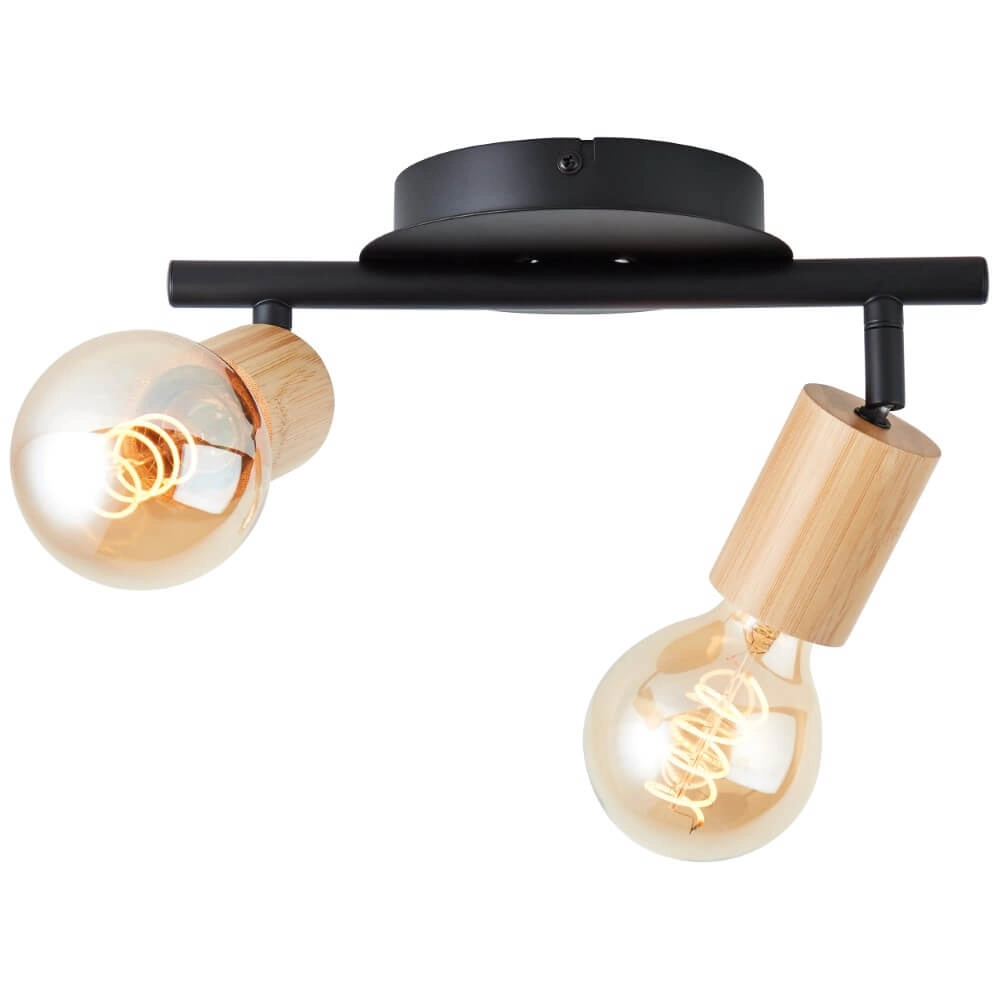 Plafonnier 2 lumières Tiffany noir avec du bois Brilliant 4004353406447