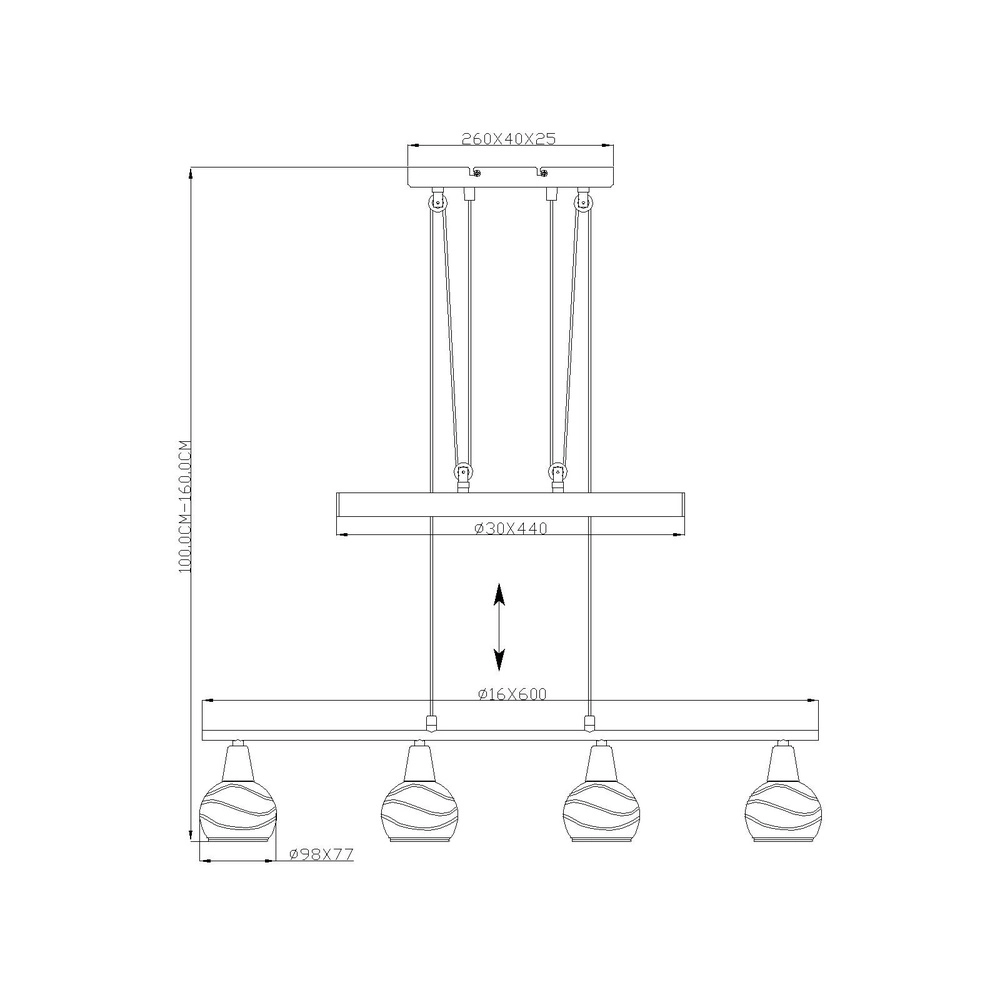 Lampe suspendue Elliott Nickel 4-léger Globo 9007371319909