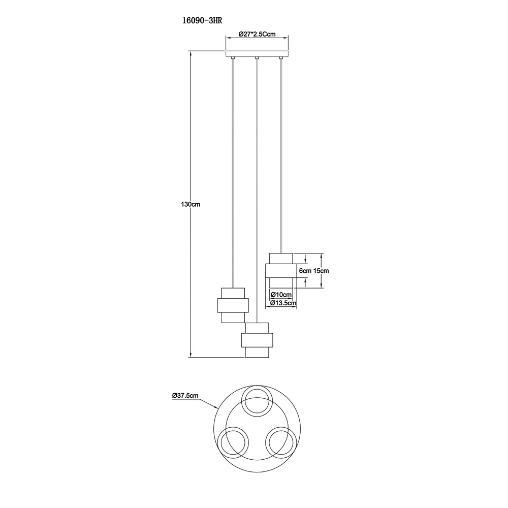 Lampe pendante à 3 lampes Daren noir avec marbre Globo 9007371589654