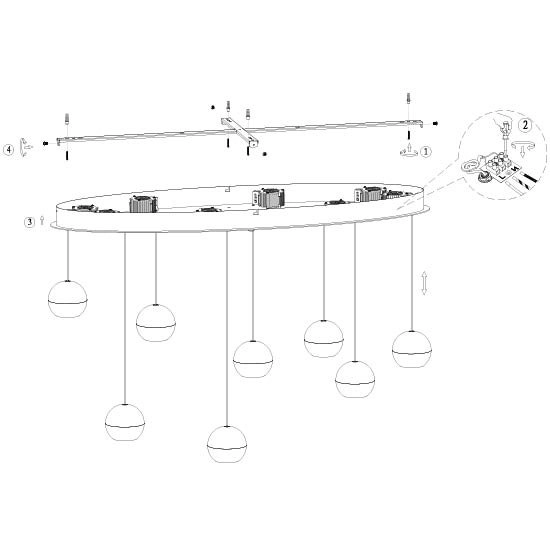 Lampe suspendue ovale Belluno LED 8 voyants - Noir Steinhauer 8712746184006