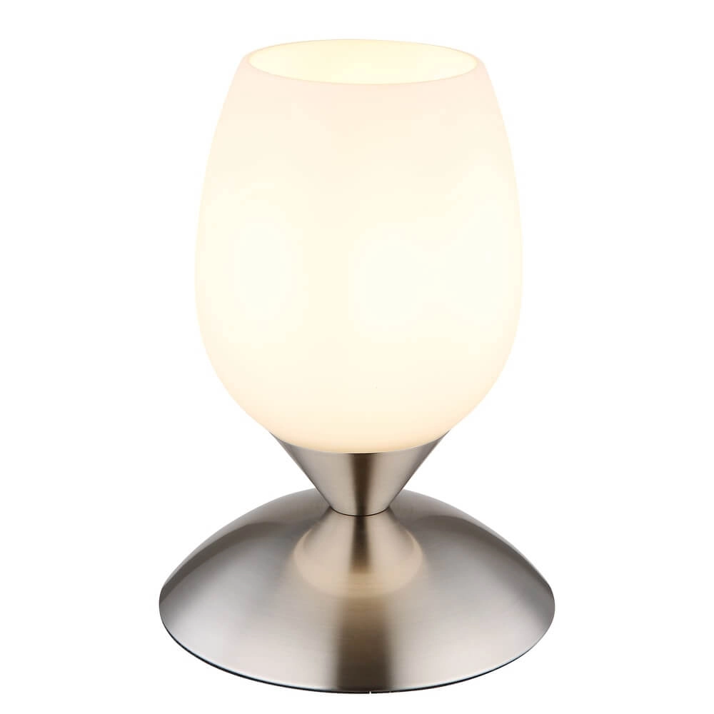 Lampe de table Kuwaita nickel avec verre blanc