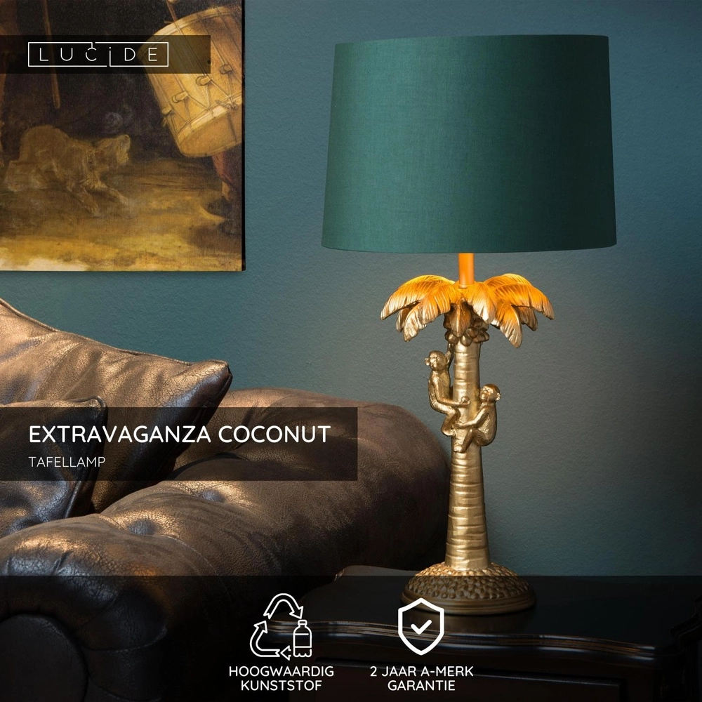Lampe de table Extravaganza Coconut Or avec un chapeau vert Lucide 5411212105240