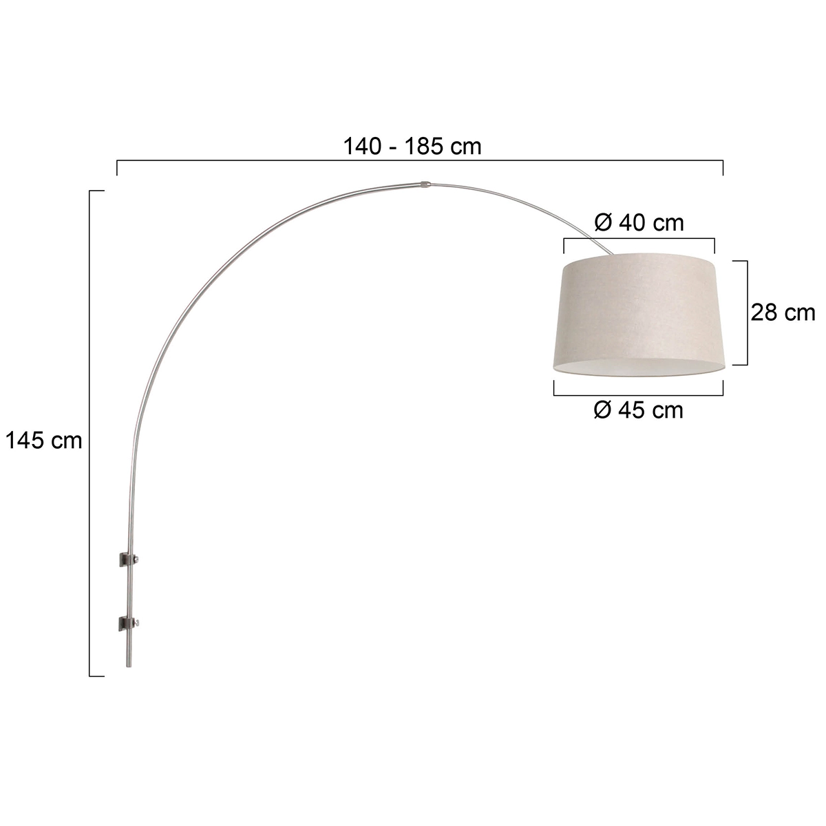 Lampe à arc murale Sparkled Acier inoxydable avec capot taupe Steinhauer 8712746146691