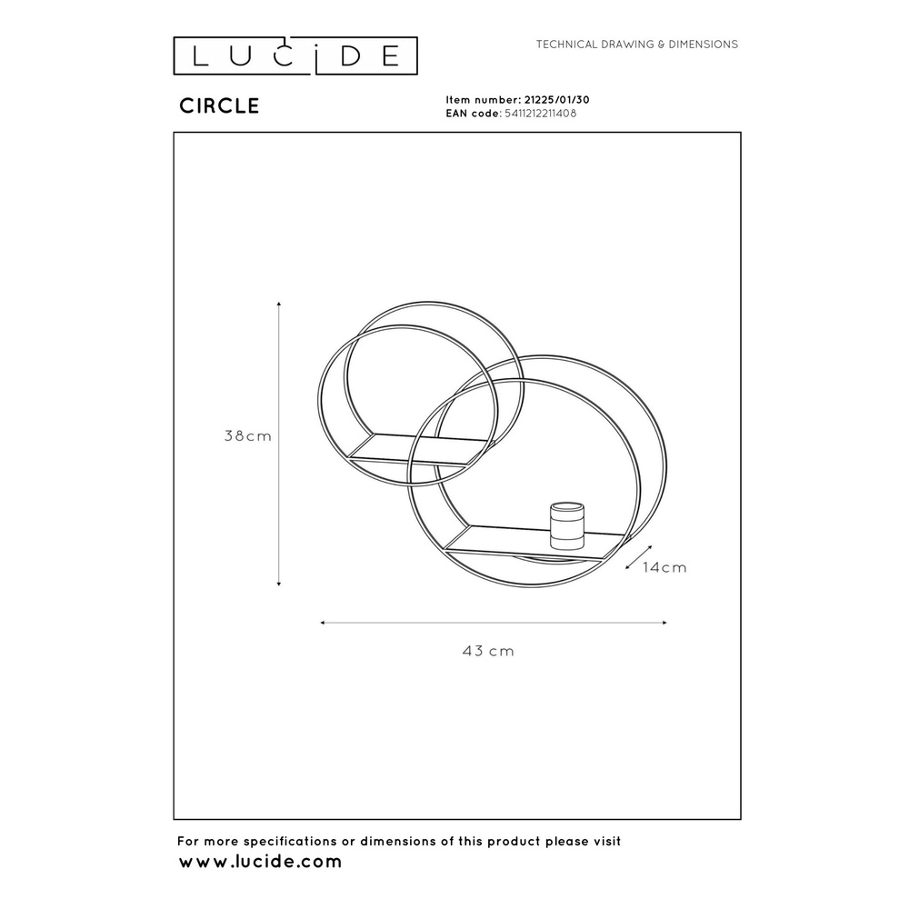 Lampe murale unique Circle noir avec des étagères Lucide 5411212211408