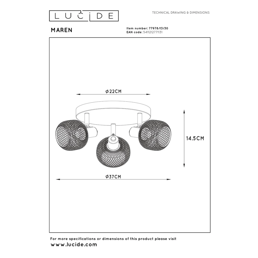 Éclairage de plafond Maren Noir à 3 lumières Lucide 5411212771131