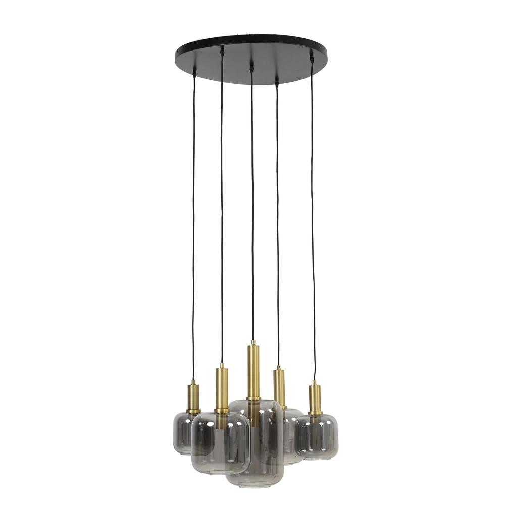 Lampe pendante Vide Lekar 5x E27 - laiton avec verre fumé Light & Living 8717807604585