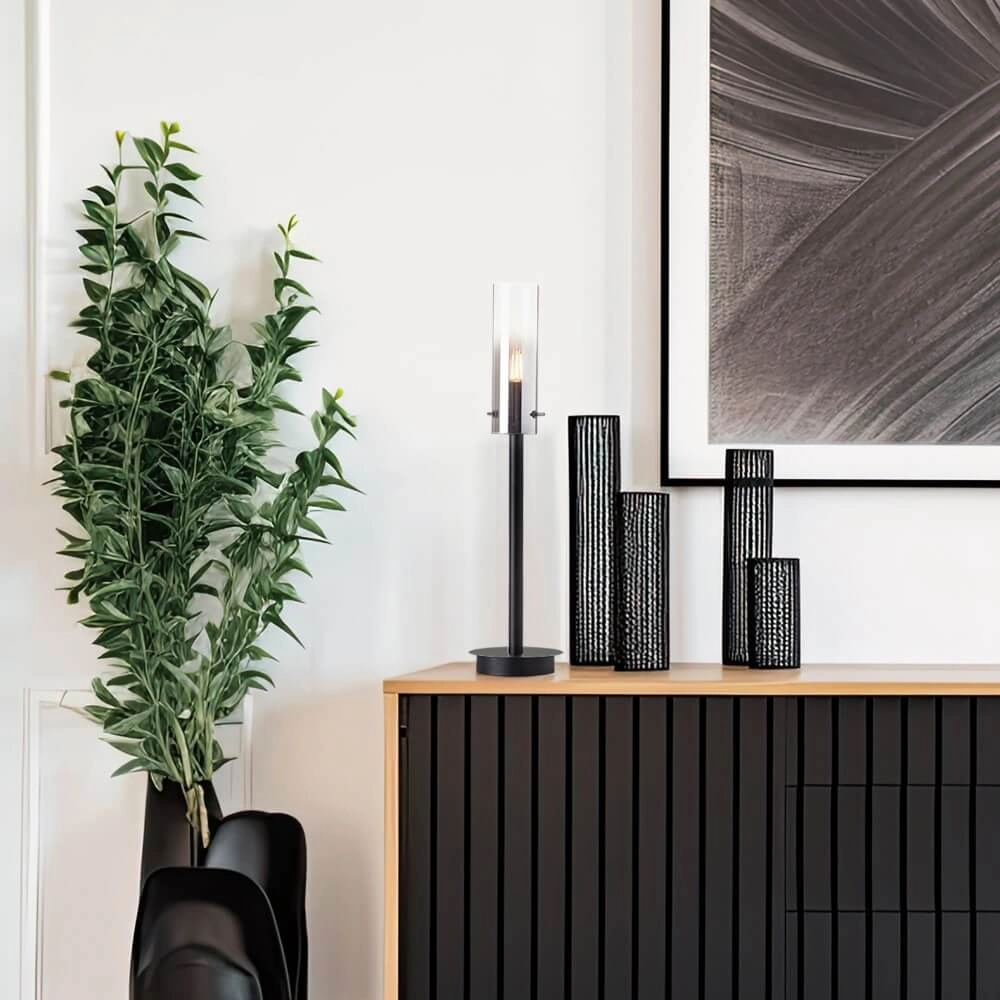 Lampe de table Glasini noir avec verre fumé Brilliant 4004353429538