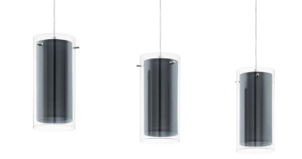 Lampe suspendue salle à manger Pinto Textil 3 lumières avec verre fumé Eglo 9002759992866