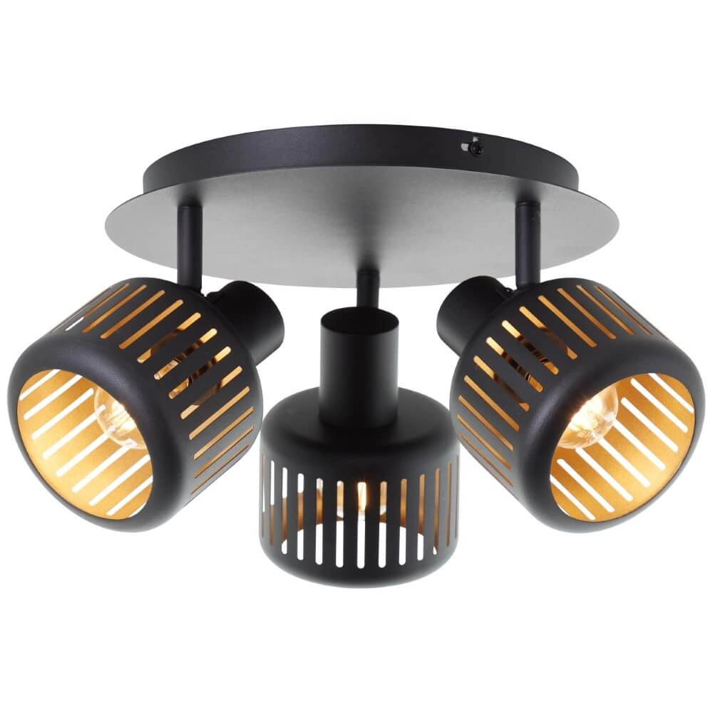 Plafonnier 3 lumières Tyas noir avec de l'or Plafonnier 3 lumières Tyas noir avec de l'or
