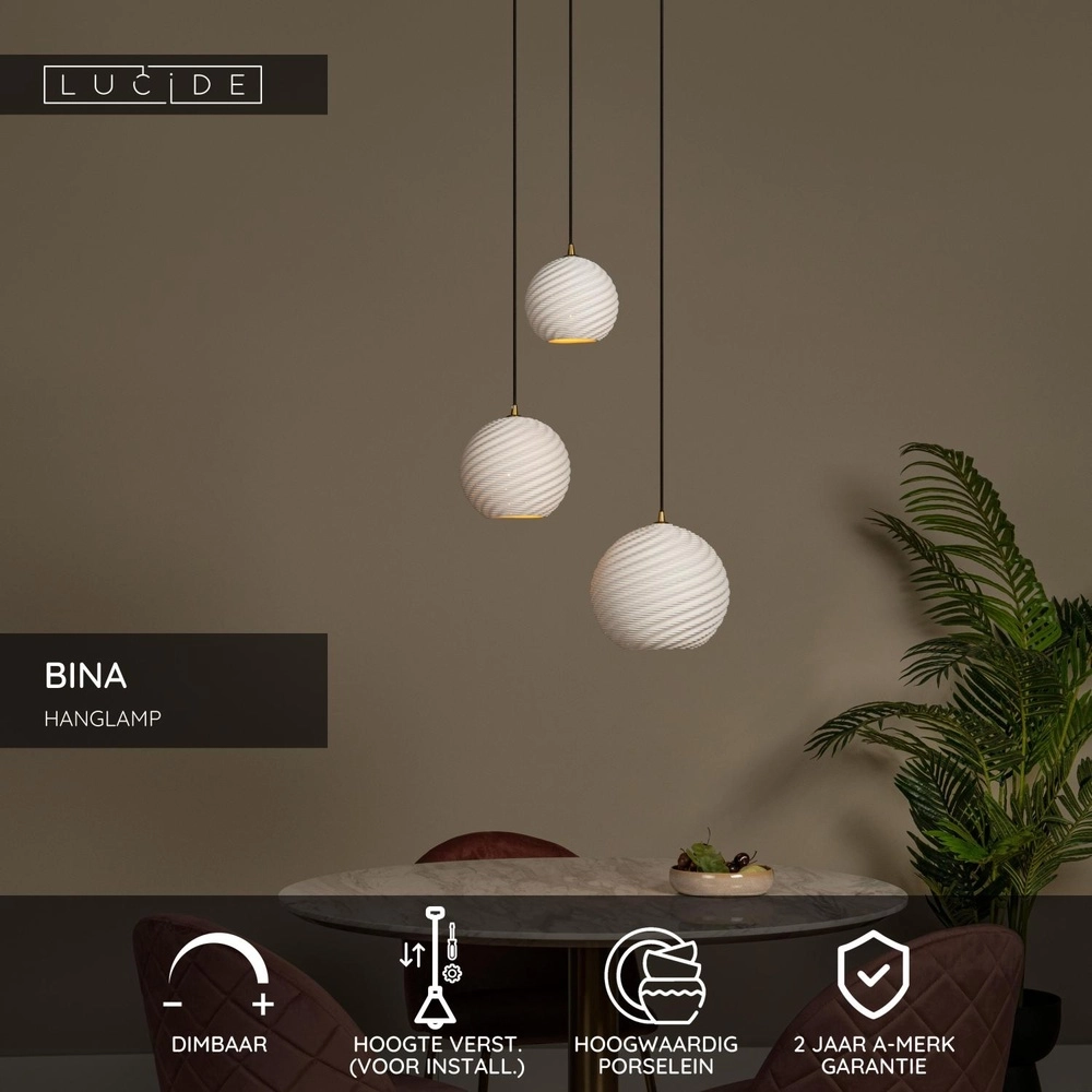 Lampe pendante de conception Bina Blanc rond à 3 lumières Lucide 5411212135018