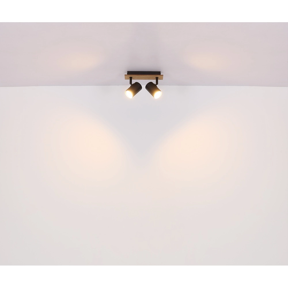 Lampe de plafond Linca 2-noir clair avec bois Globo 9007371452941