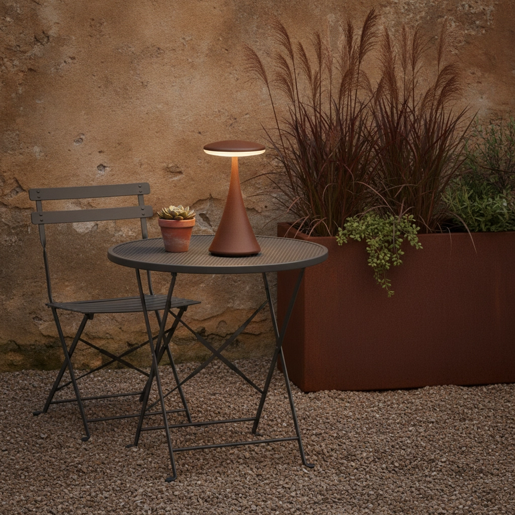 Lampe de table Elbo brun rouille rechargeable avec USB