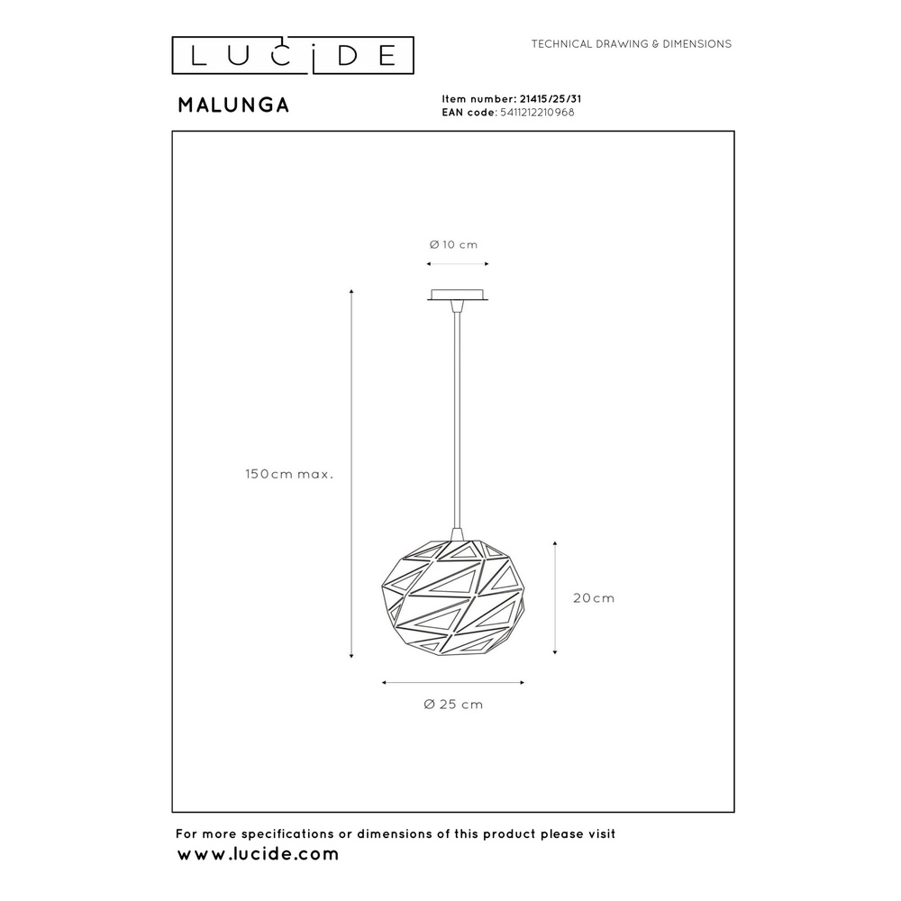 Lampe pendante de conception Malunga Blanc Lucide 5411212210968